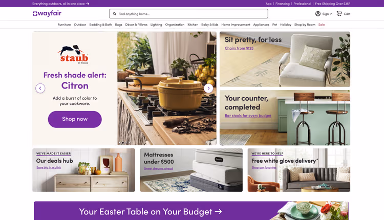 Wayfair ecommerce storefront