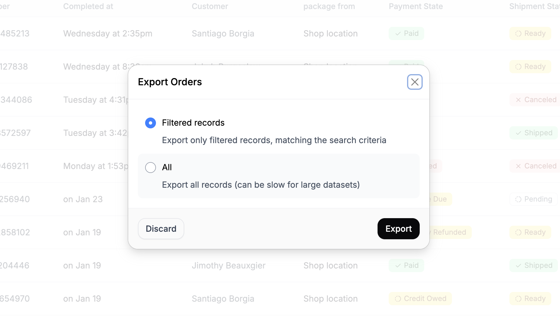Selecting order record to export in Spree Commerce