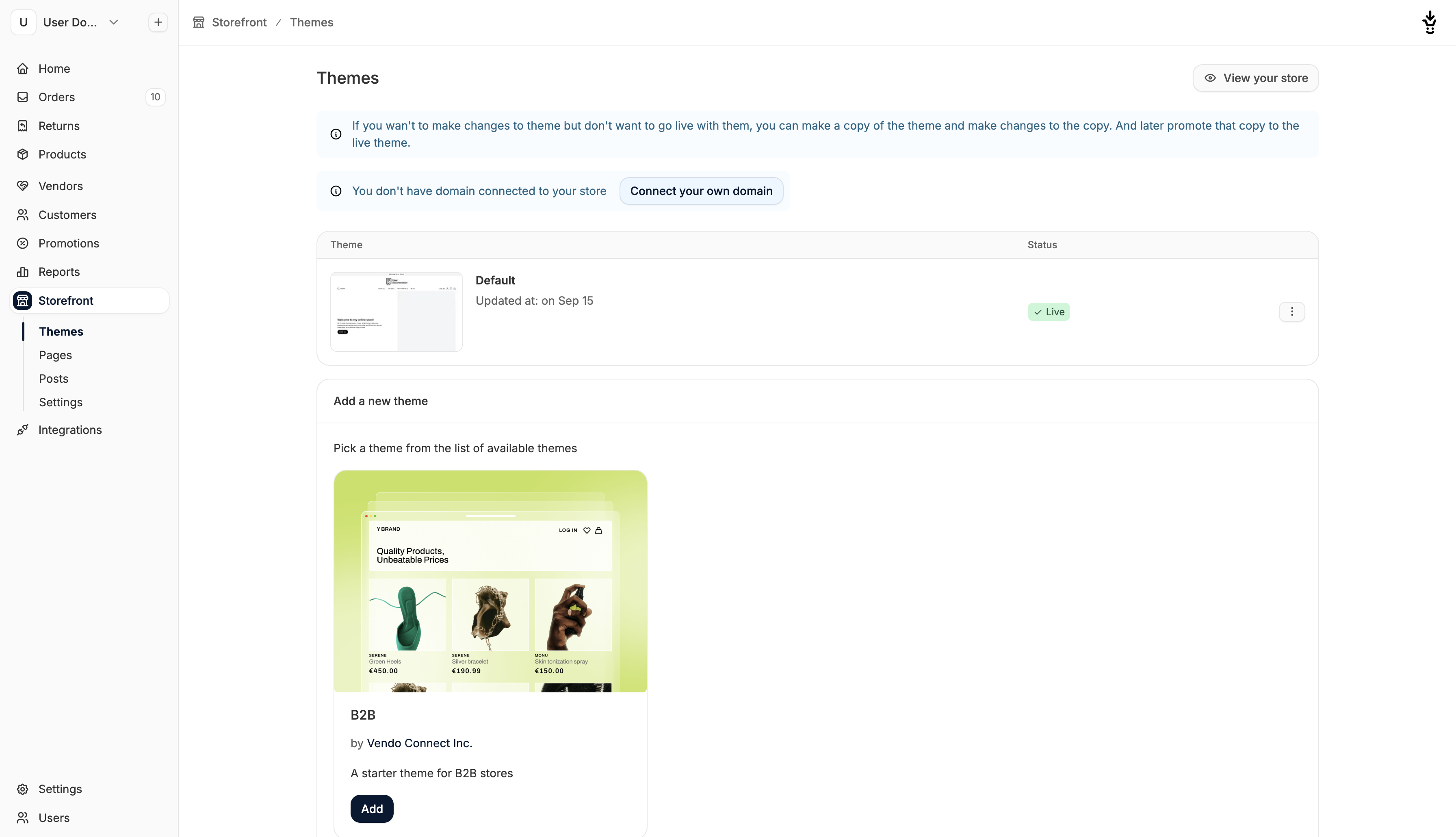 Themes dashboard in Spree Commerce