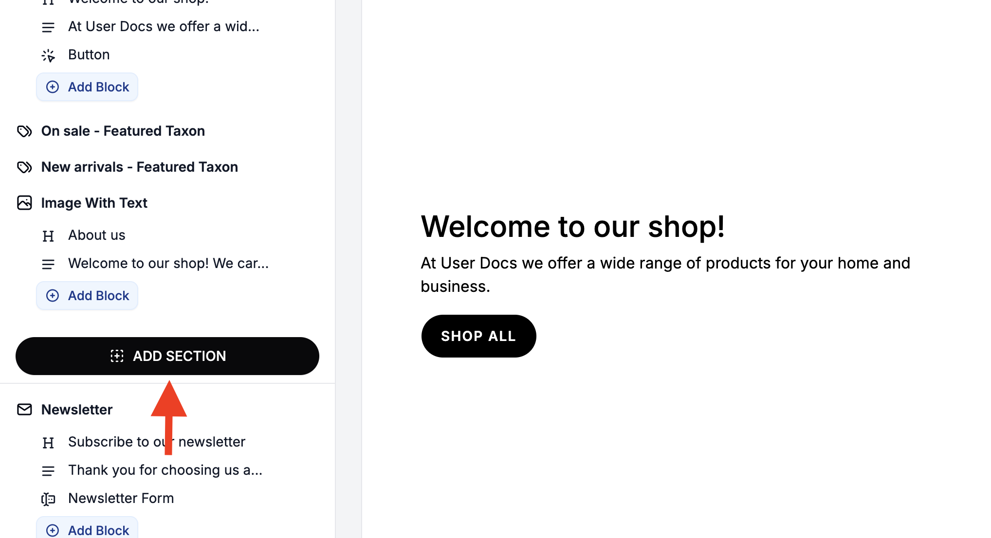 Adding more pages section in the Spree Commerce theme editor