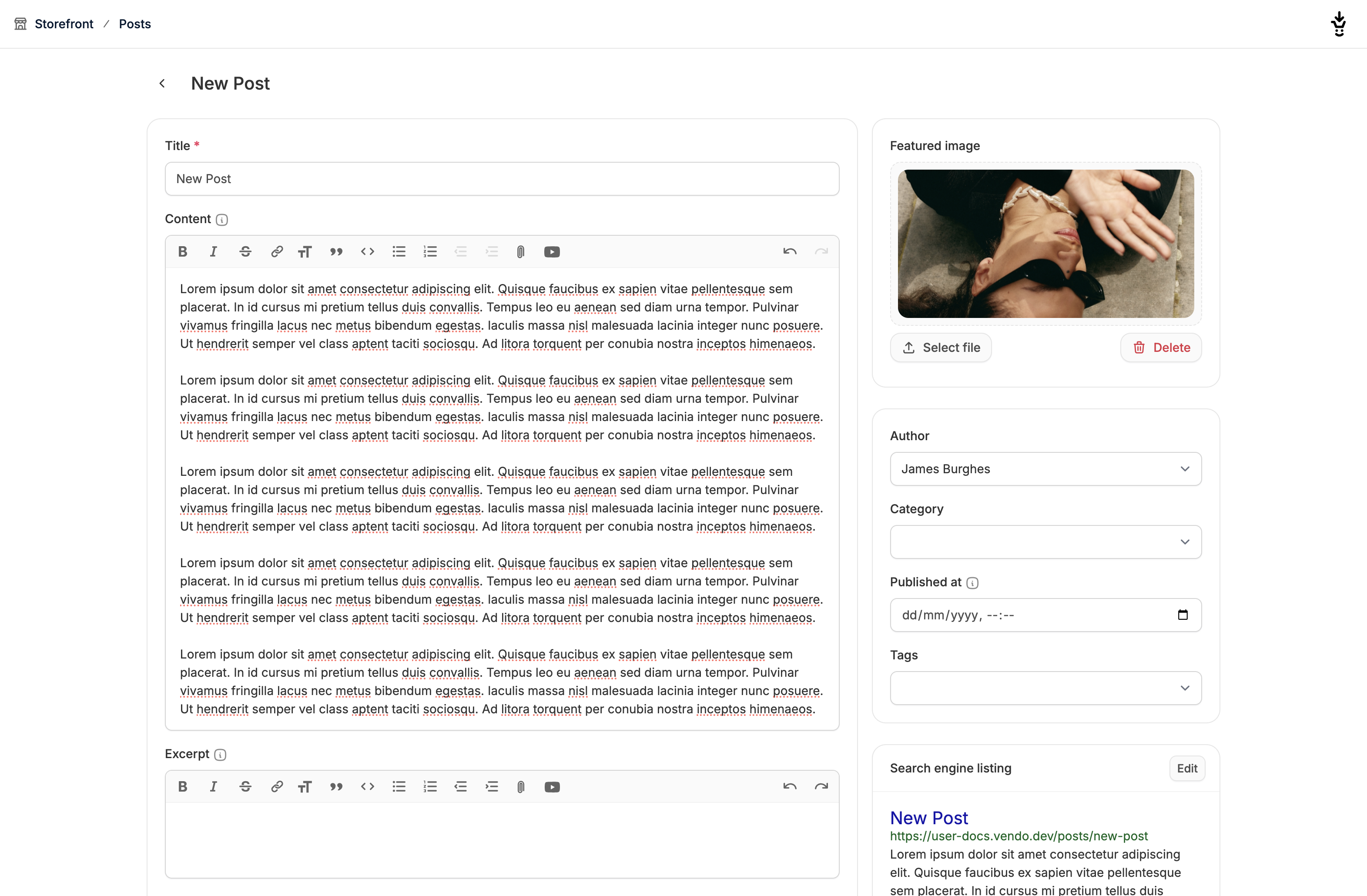 A blog post editor in Spree Commerce