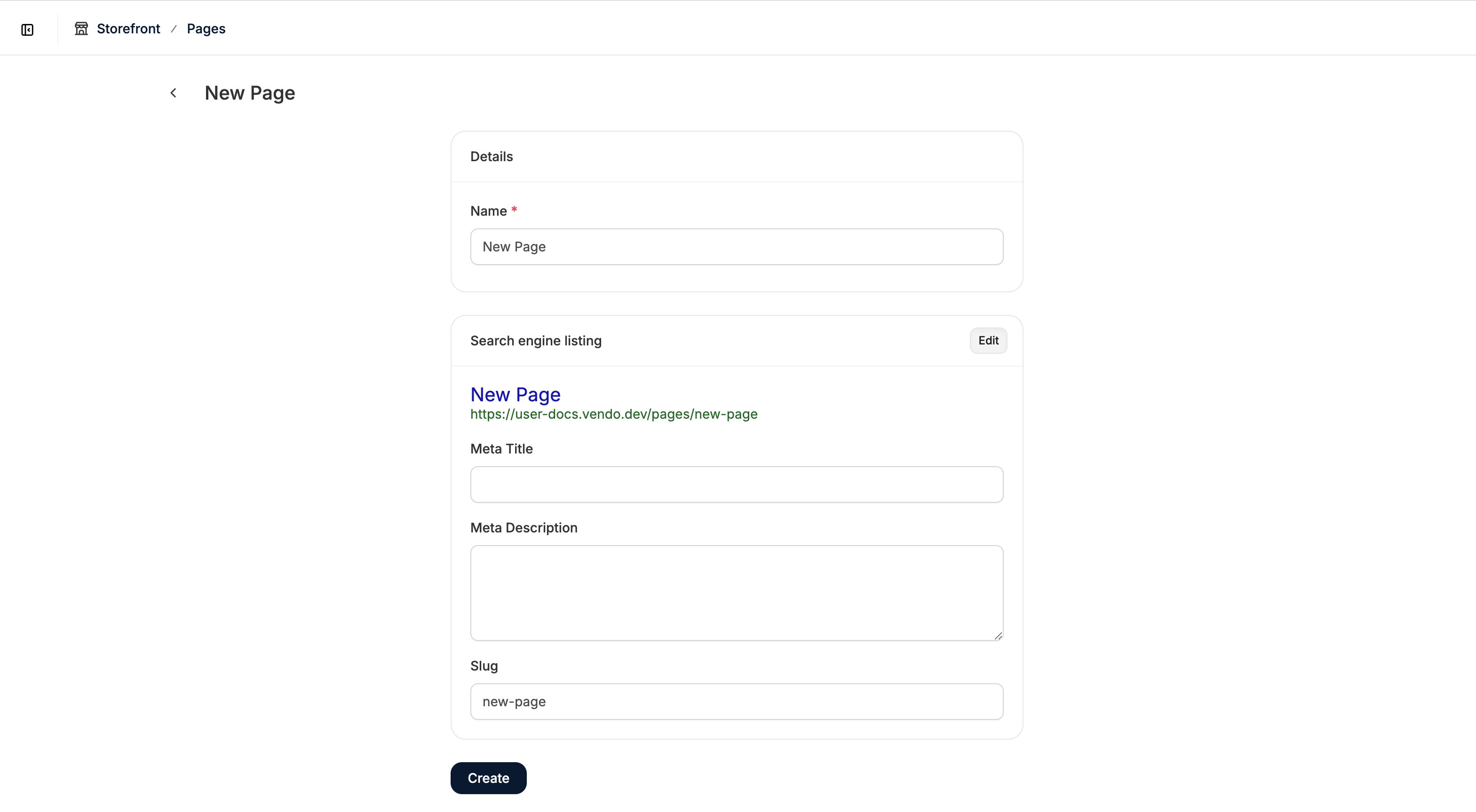 Page creation form in the Spree Commerce