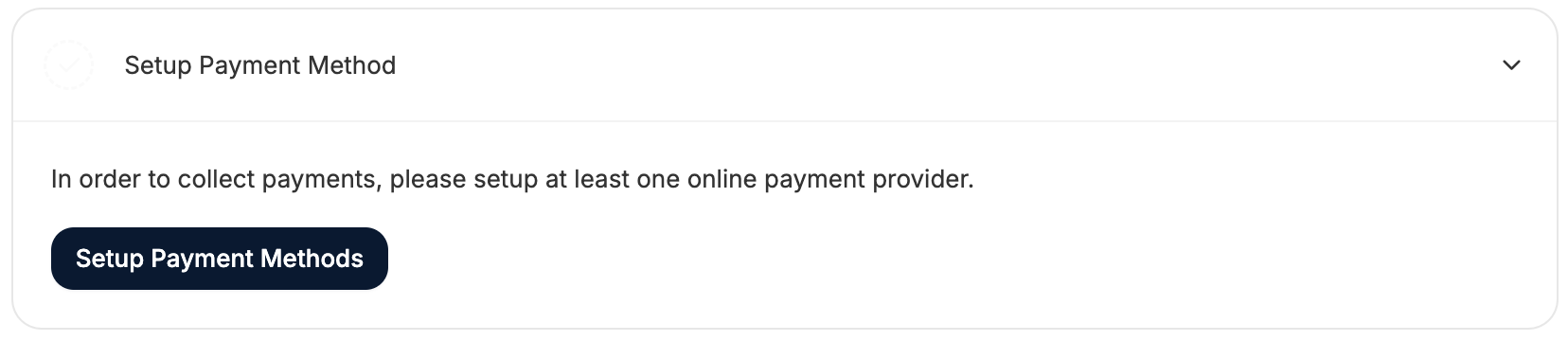 Payment setup onboarding step