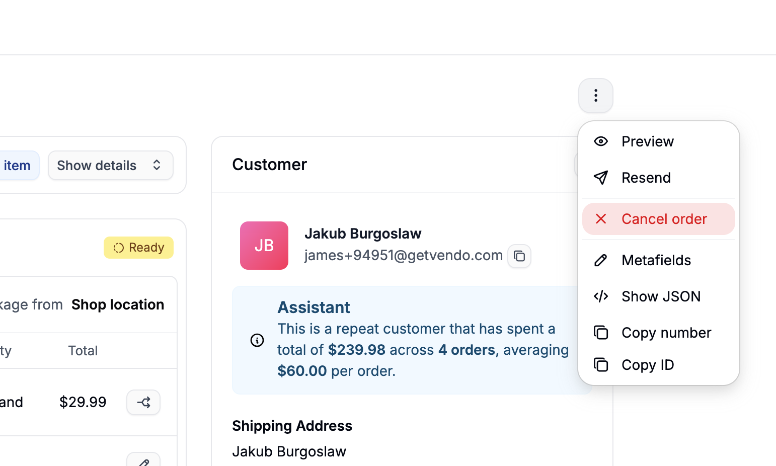Cancelling an orer in the Spree Commerce admin dashboard