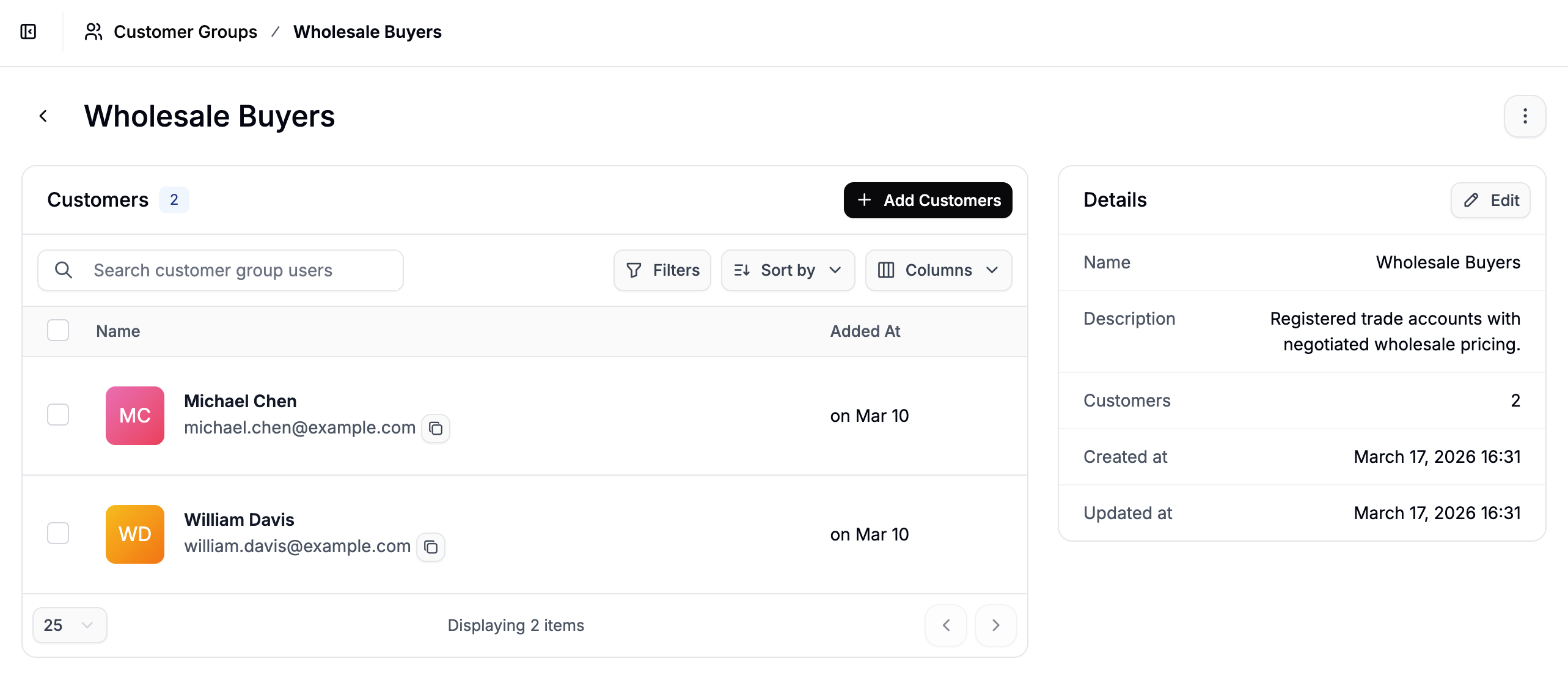 Users added to a customer group in Spree Commerce
