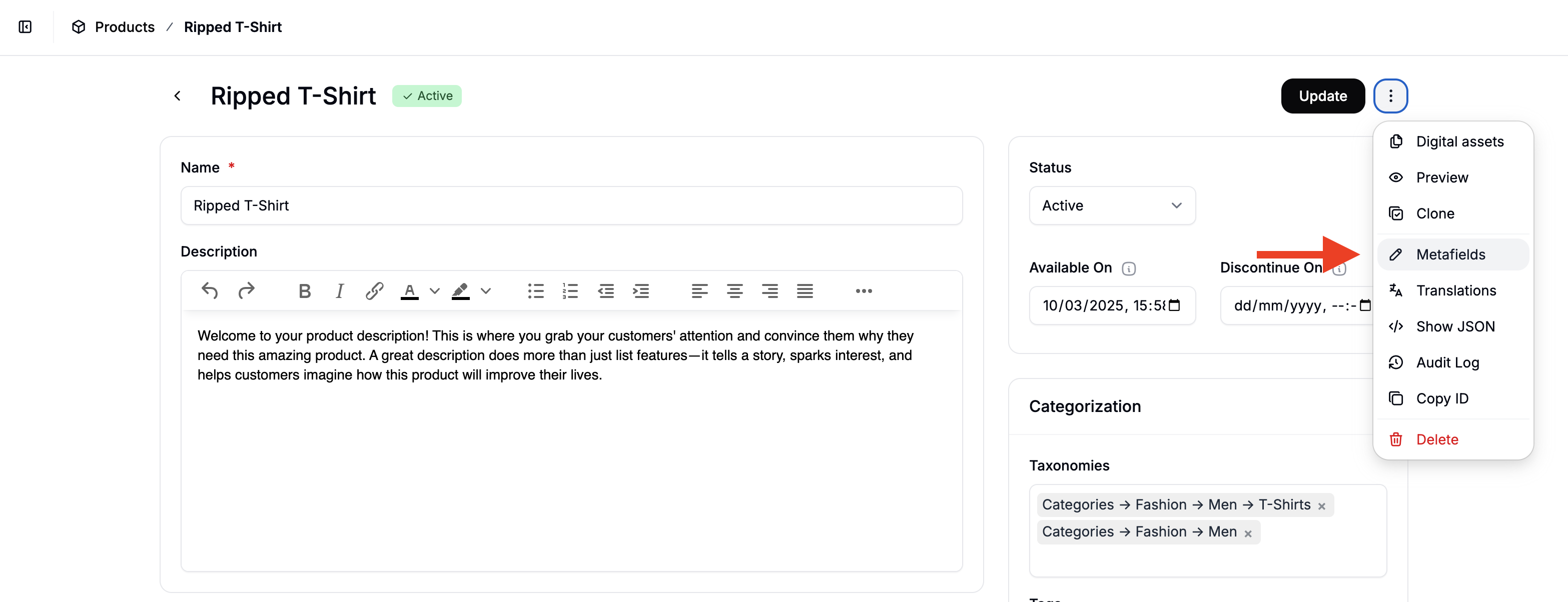 Adding metafield values to a product in Spree Commerce