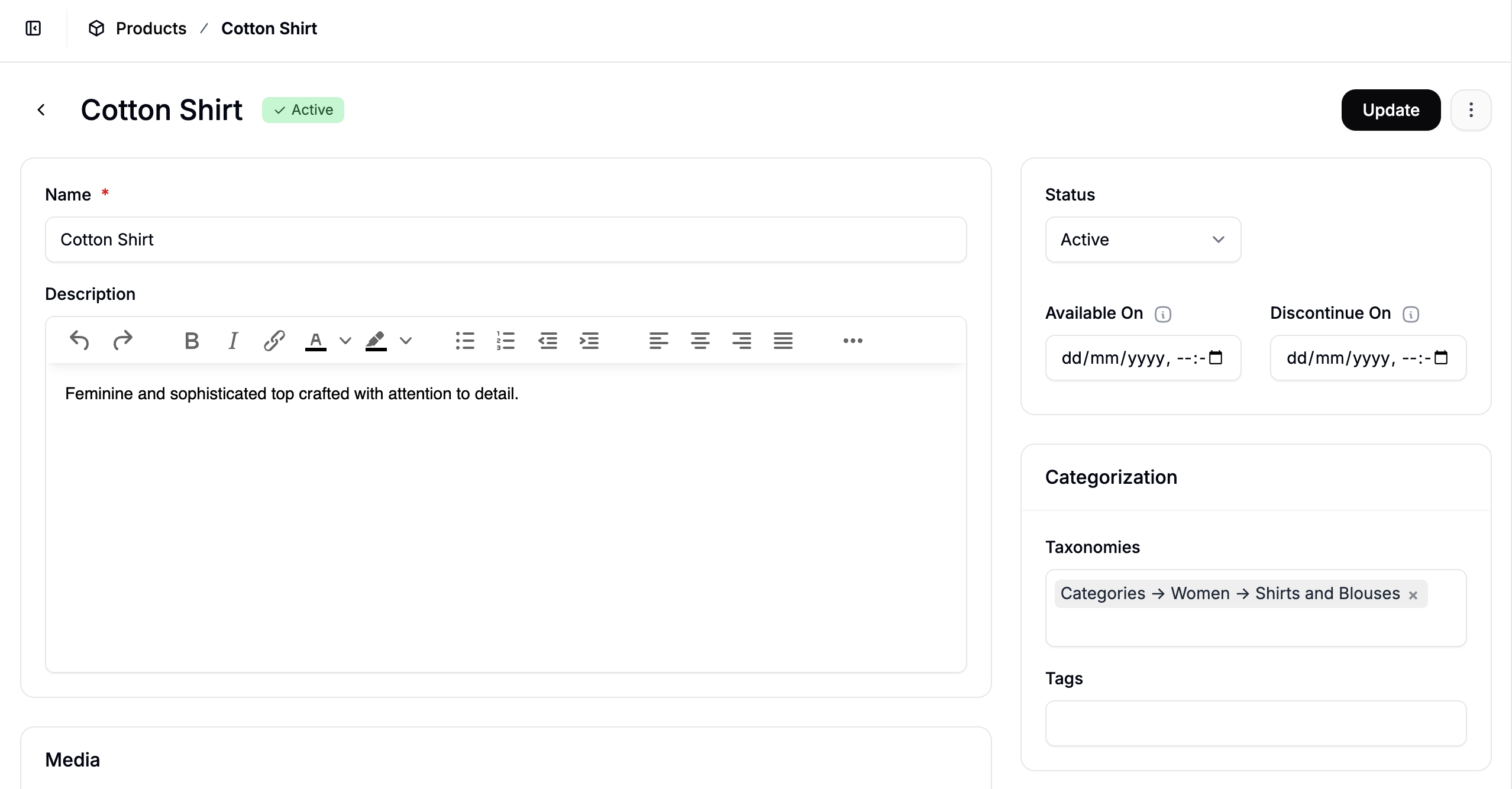 The product list in the Spree Commerce admin