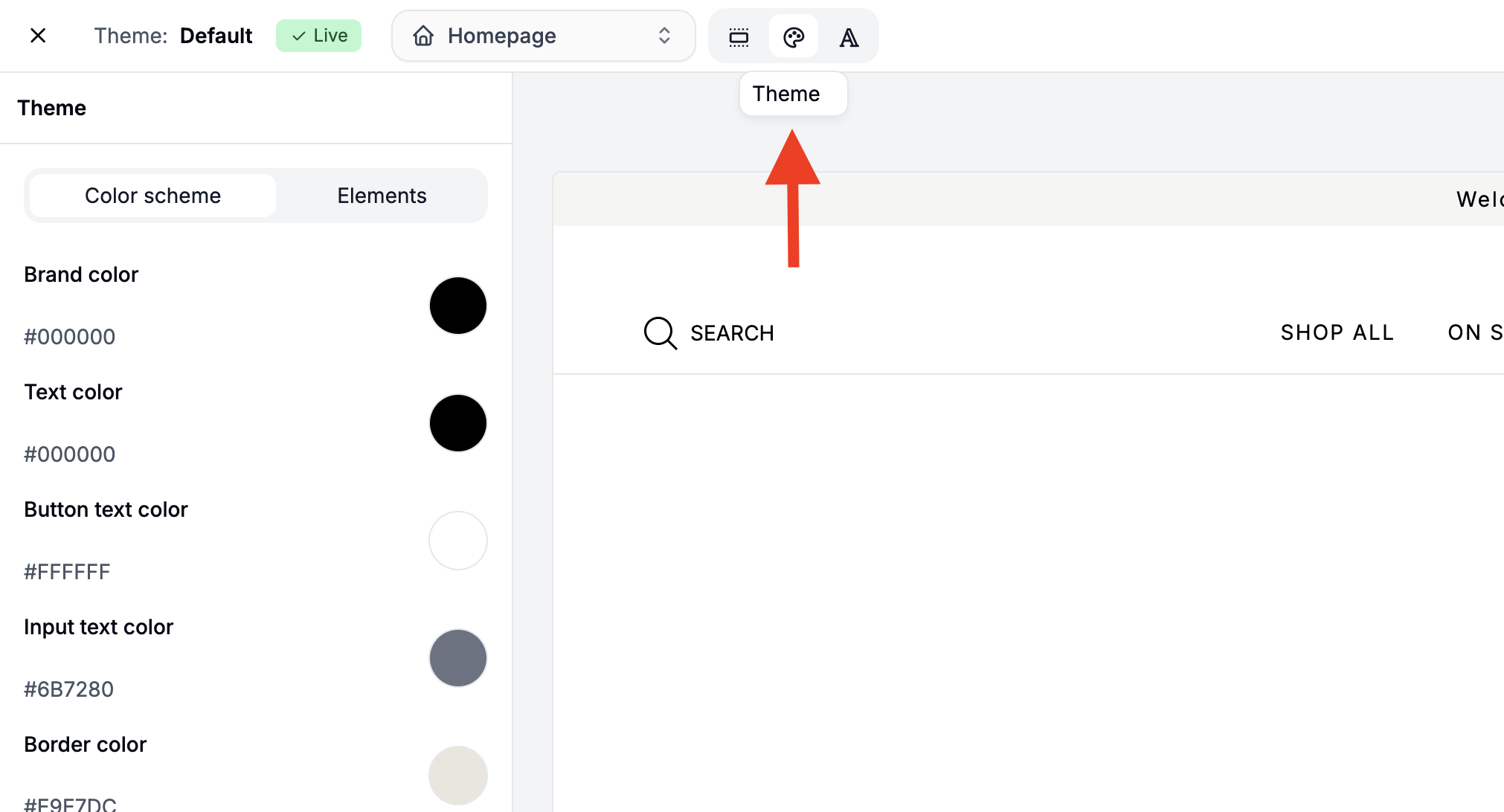 Modifying color schemes in the Spree Commerce theme editor