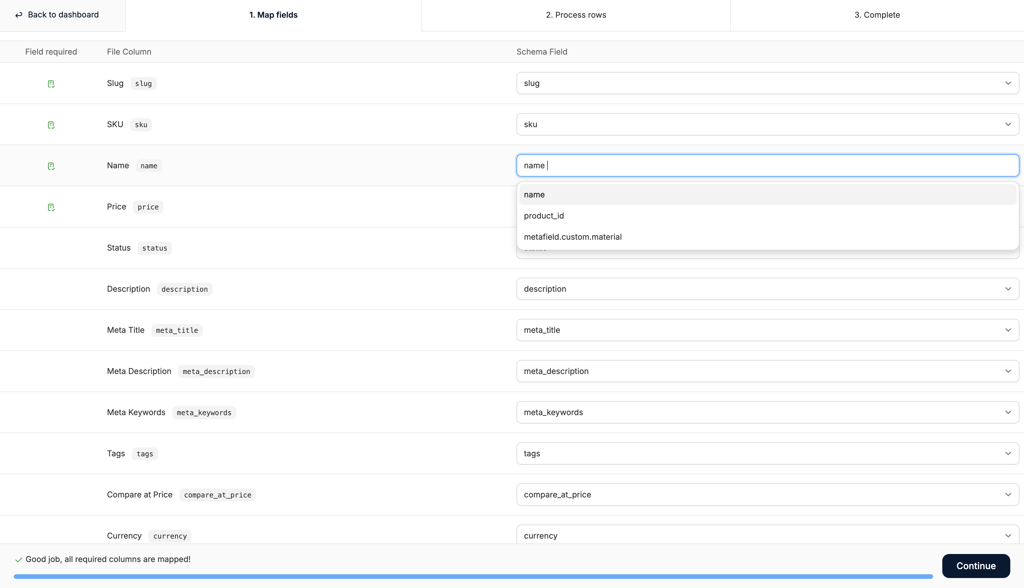 Mapping fields in the Spree product importer