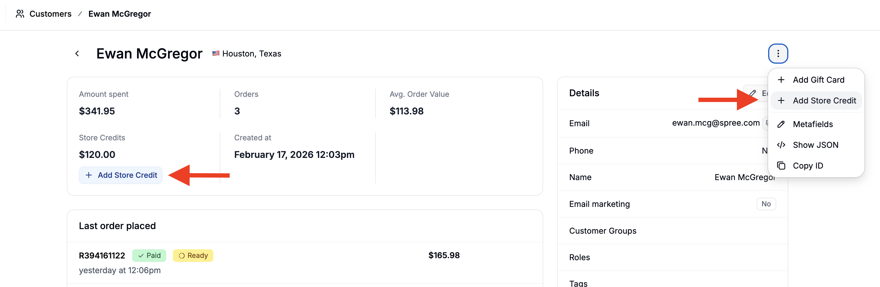 Issuing store credits to a customer in Spree Commerce