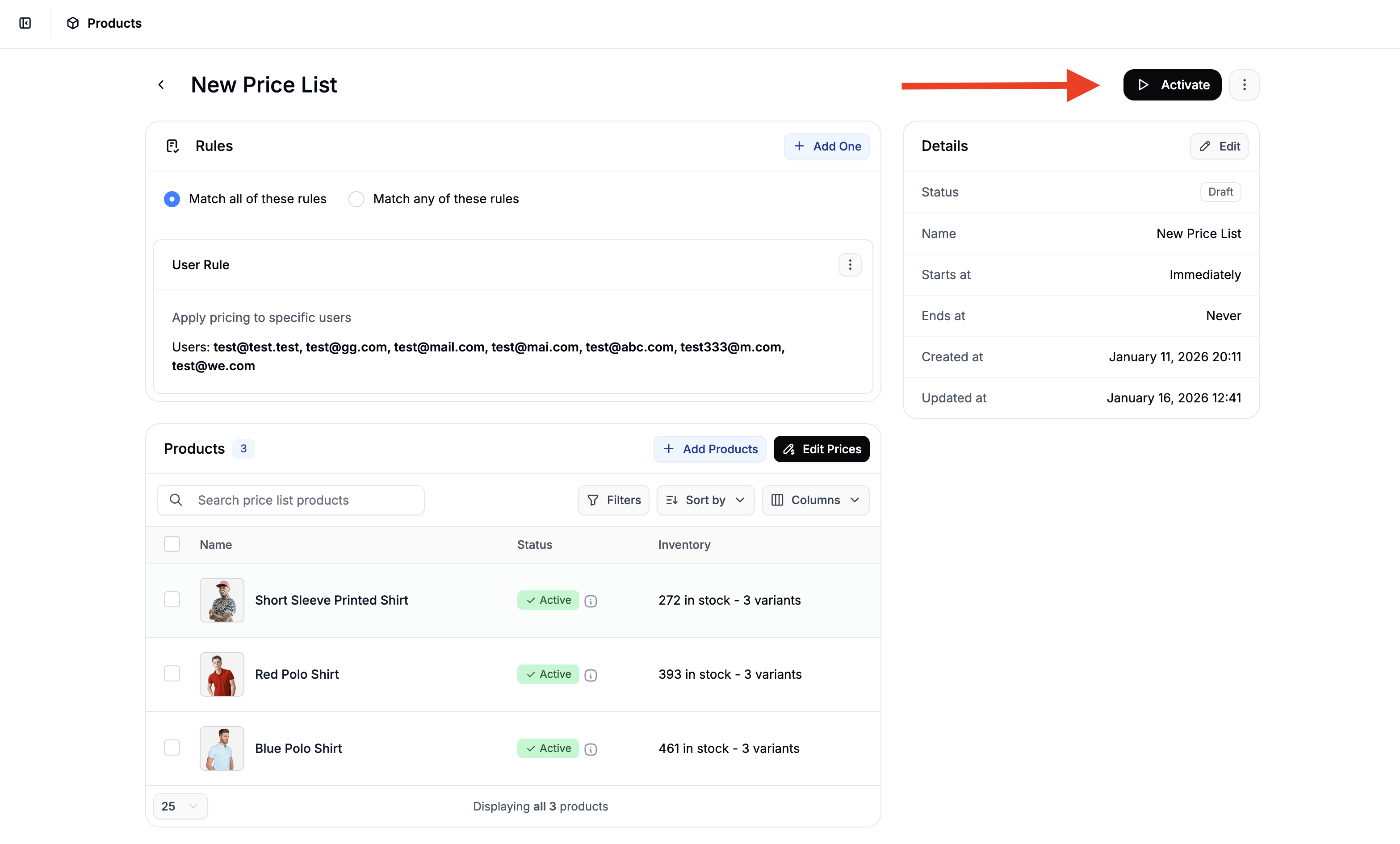 Activating a price list in Spree Commerce