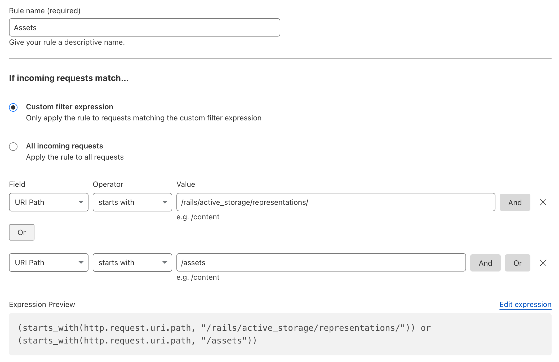 Cloudflare Cache Rule Settings