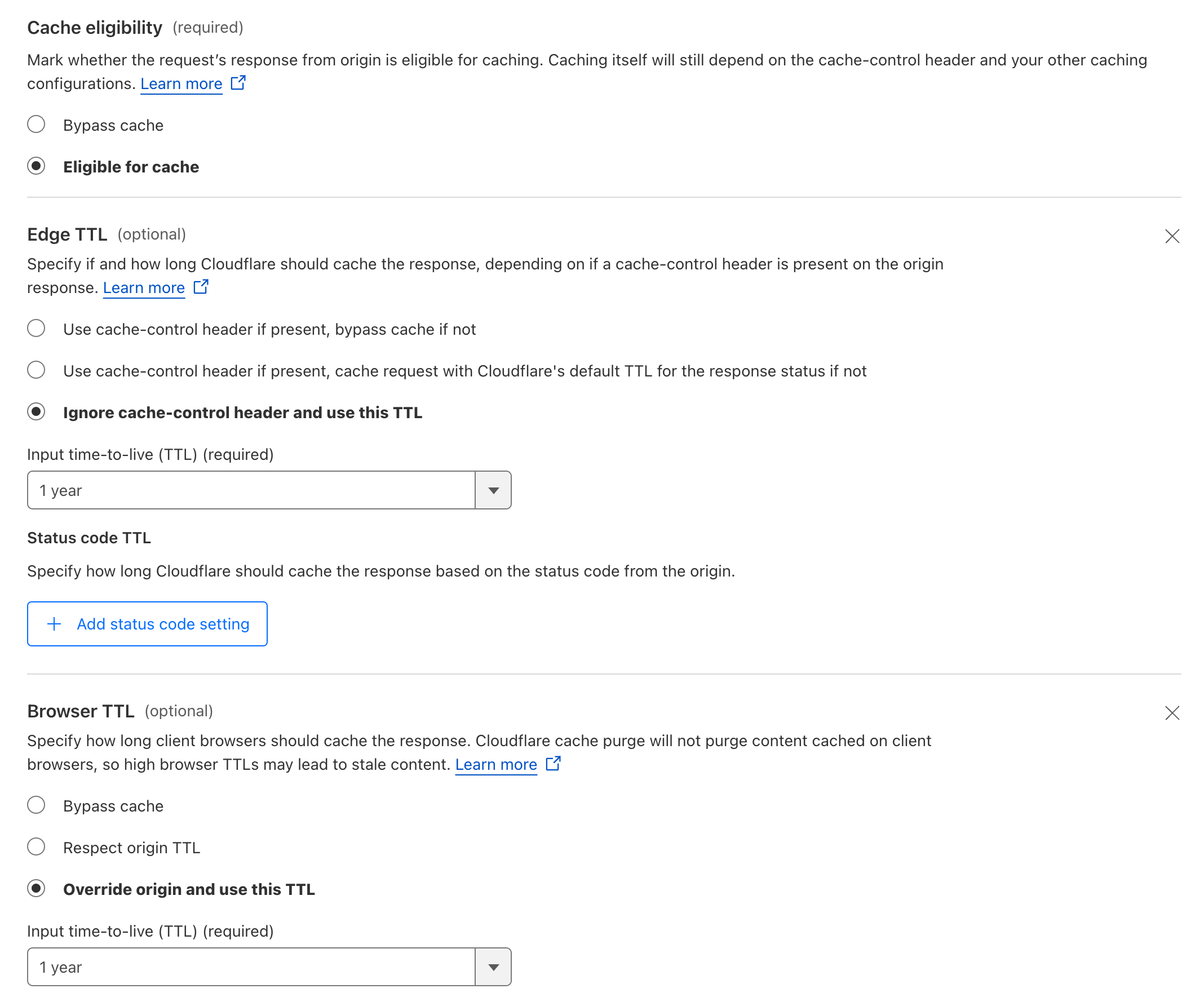 Cloudflare Cache Rule Settings